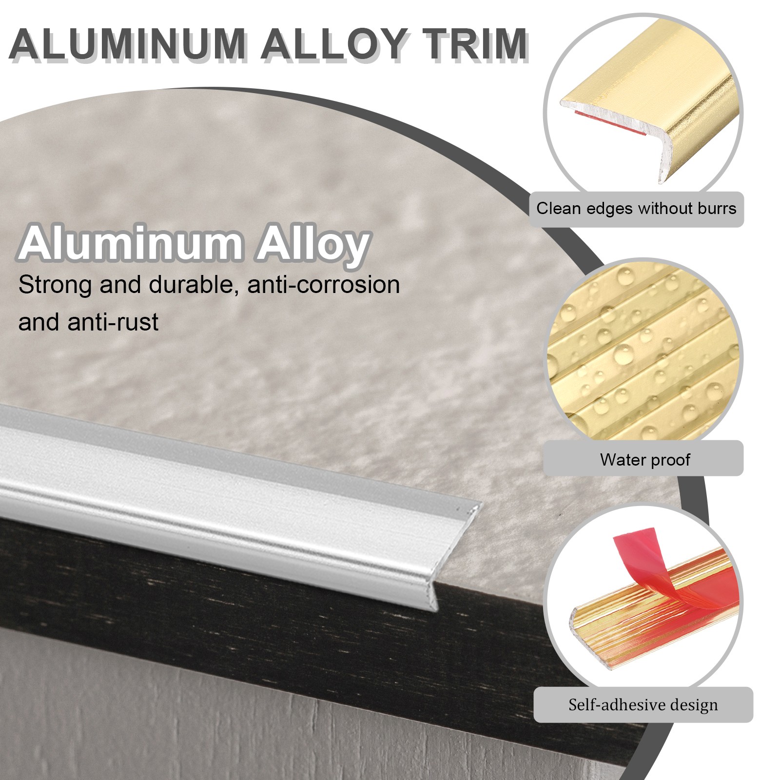 20pcs Tile Edge Trim 12″ x 0.4″ Peel and Stick Aluminum Alloy Trim Matte Gold