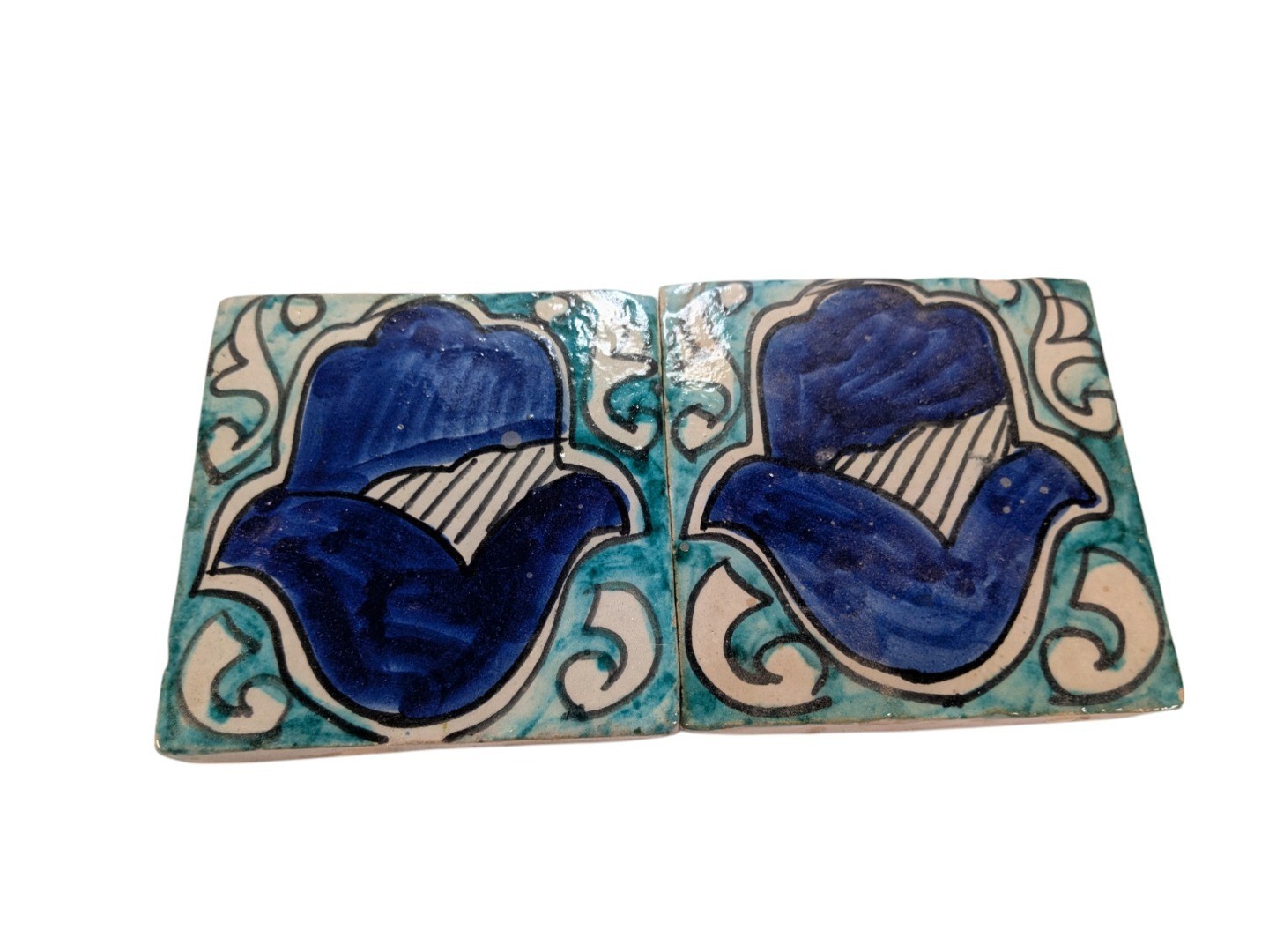 2x Moroccan Zellige Mosaic Tiles Pair Hamsa Design C 10cm/4 Inch
