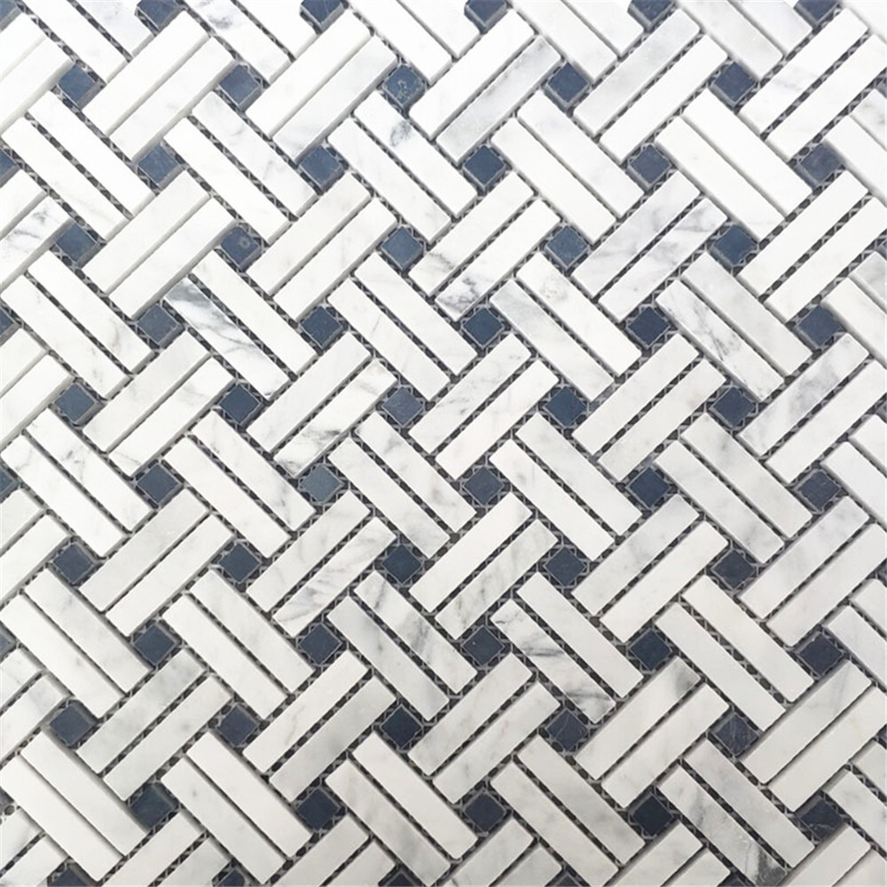 C691XH Carrara White Diagonal Basket Weave Stanza Marble Mosaic Tile Honed