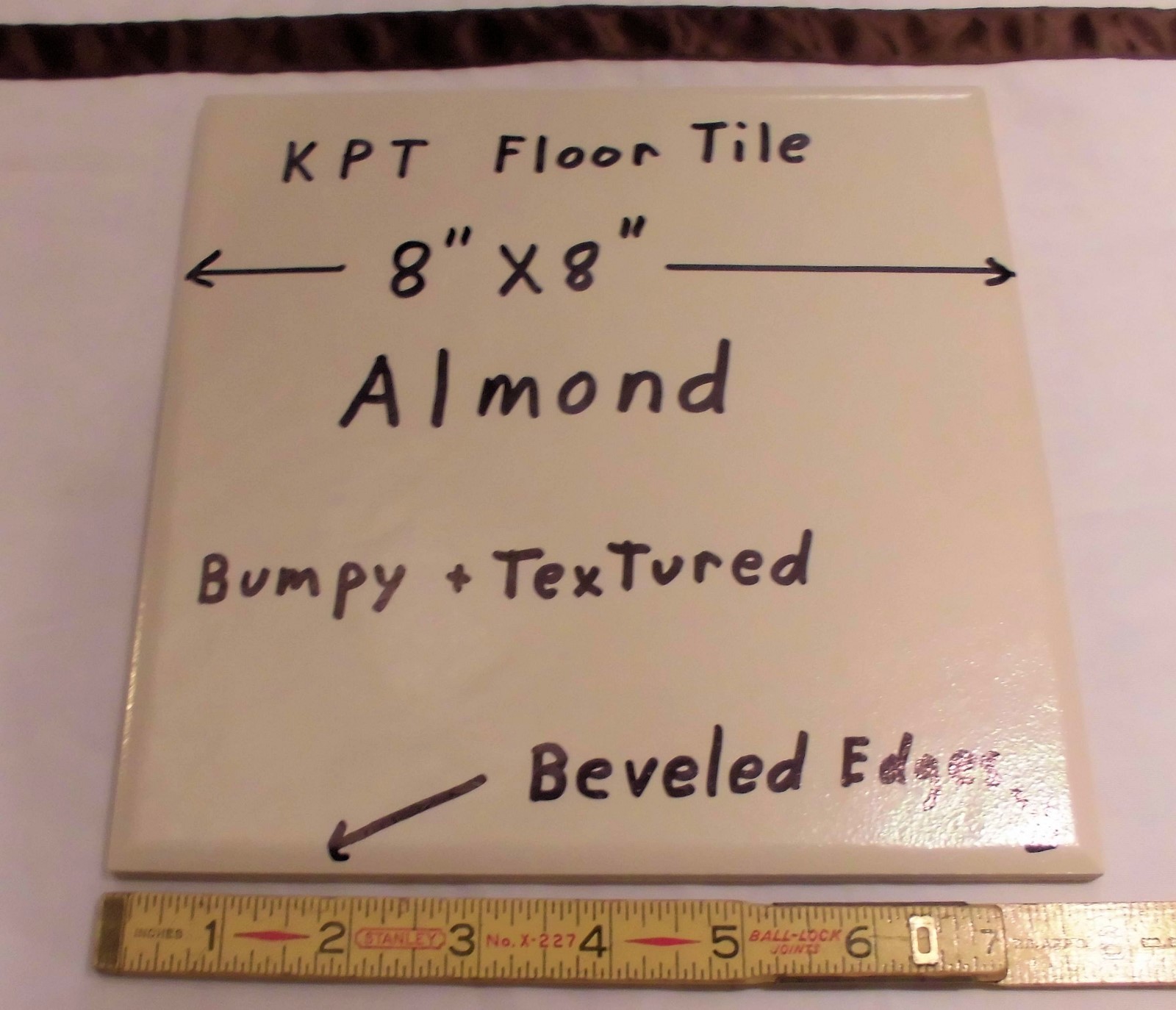 1 pc. *Almond* Ceramic / Porcelain Floor Tile Bumpy-Textured-Beveled by KPT Co.