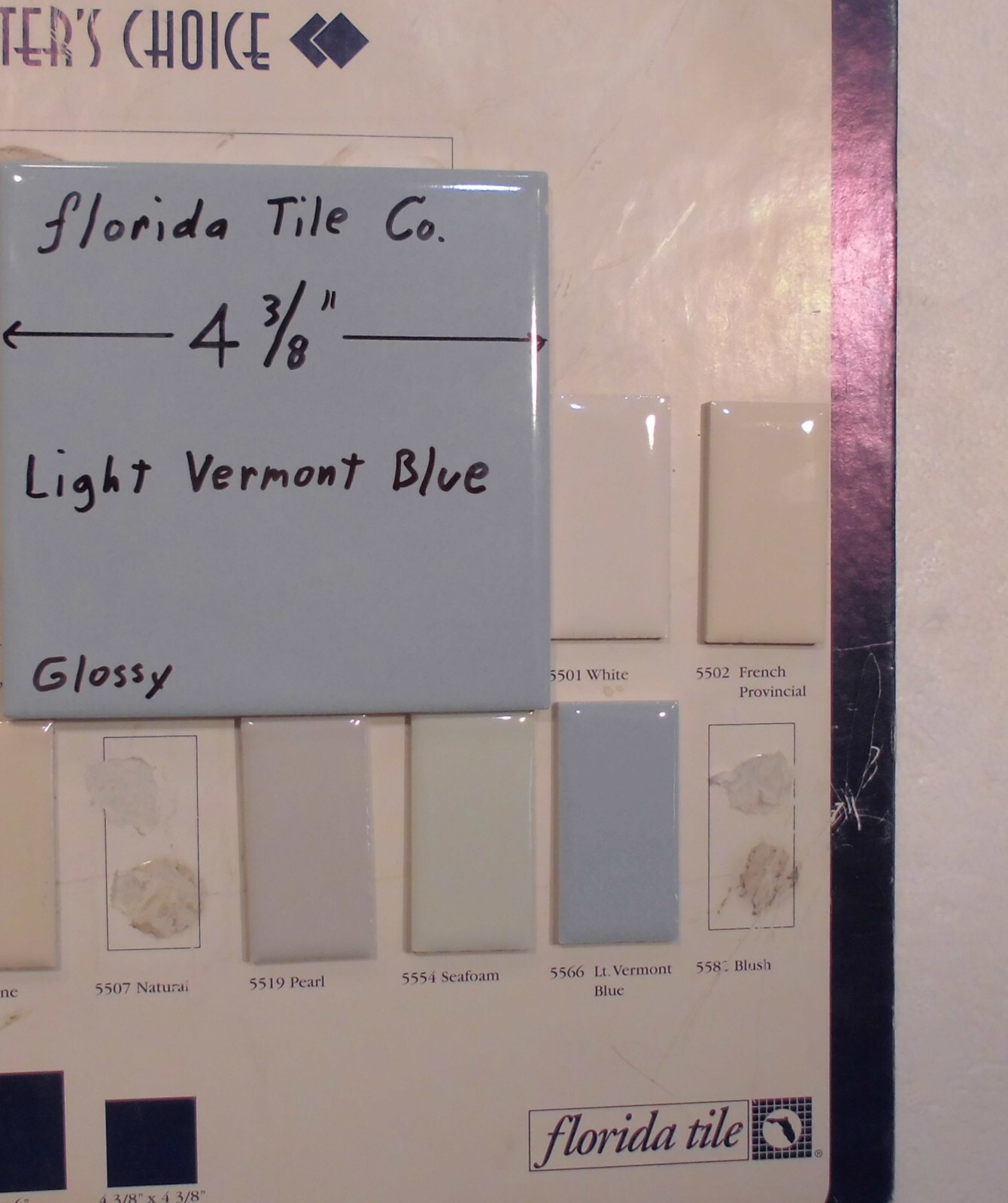 1 pc. Vermont Light Blue: 4-3/8″ Glossy Ceramic Tile by Florida Tile Co. NEW