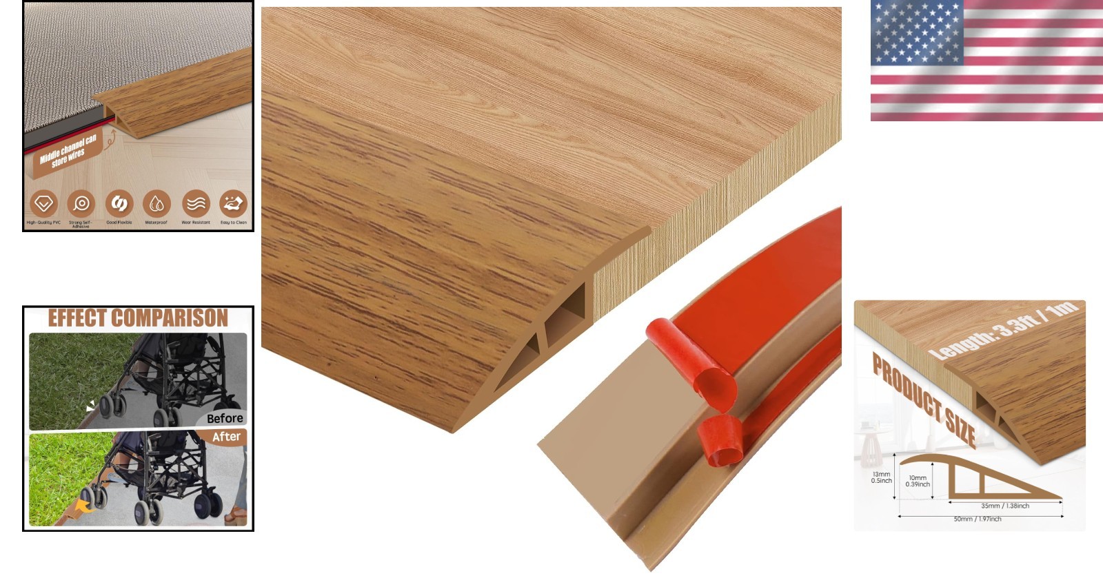 Commercial Grade 39″ PVC Floor Transition Reducer – Easy Install Threshold Strip