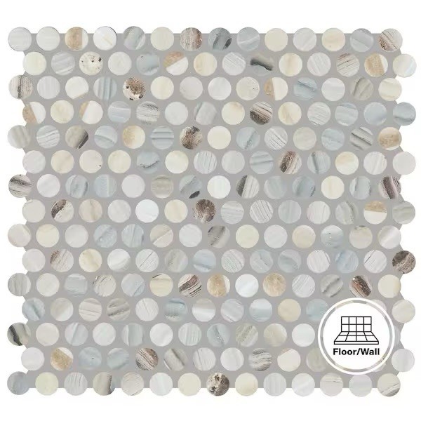 Daltile Lamora Marble Coastal Blue 11×13 Glazed Ceramic Penny Round Mosaic Tile