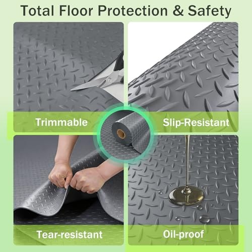 Gray 4x10FT Garage Floor Mat – 3.6mm Diamond Plate – Rubber – Extra Thick