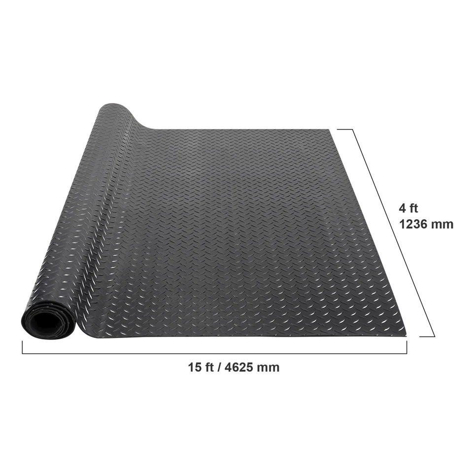Diamond-Plate Rubber Flooring Roll 3mm x 4ft x 15ft Garage Floor Mat SBR
