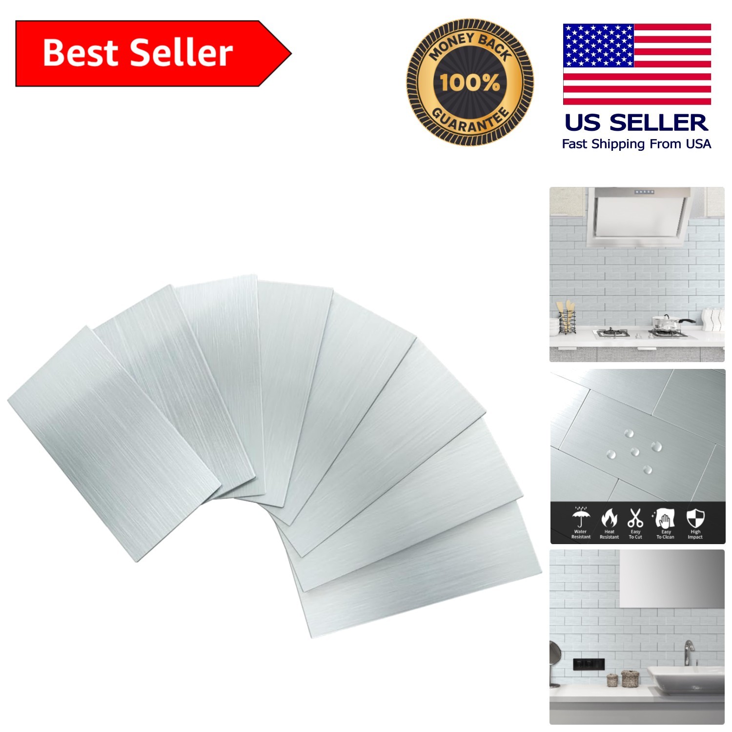 Waterproof 3″ x 6″ Stainless Steel Peel and Stick Subway Tiles for Modern Homes