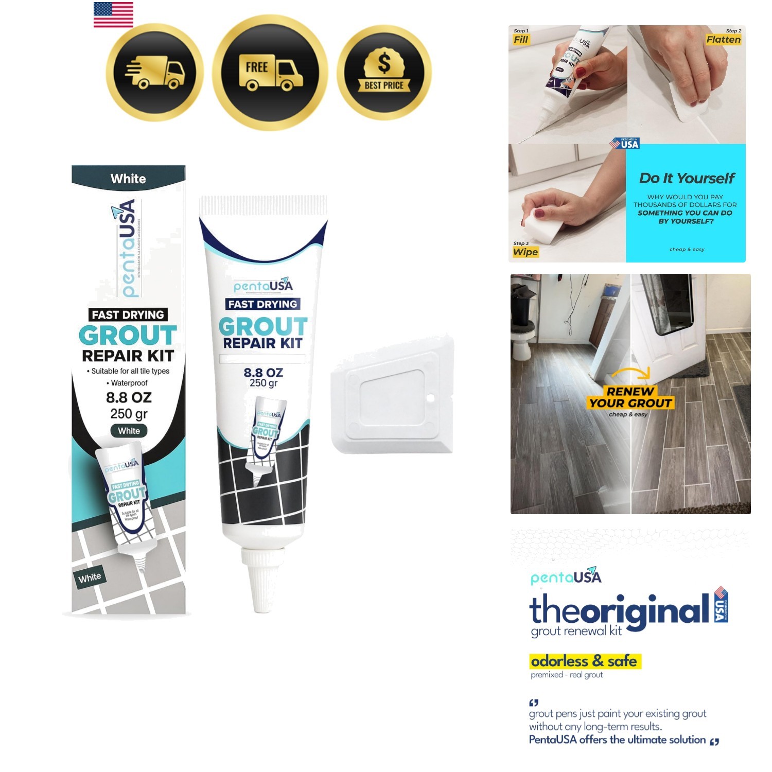 Tile Grout Repair Kit – White Premixed Acrylic Sanded Grout Filler for Bathro…