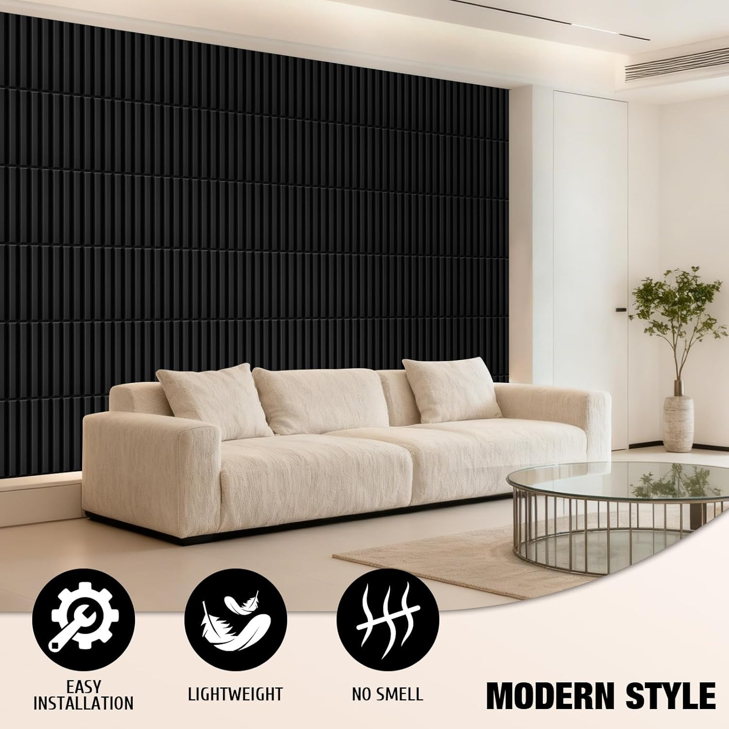 33 Pcs 3D PVC Wall Panels 12x12in Textured Tiles for Modern Home Decor (Black)