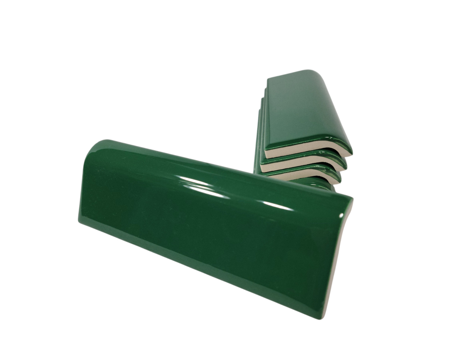 Emerald Green Ceramic Tile Mud Cap Subway Edge Trim Mudcap Mid Century Modern