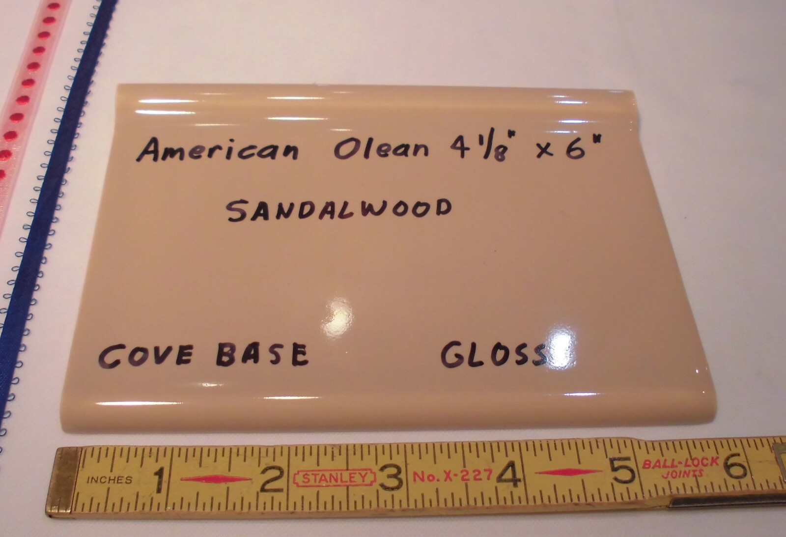 1 pc. *Sandalwood-Brown* Bullnose Top; base/cove Ceramic Tile: 4-1/8″ X 6″ NOS