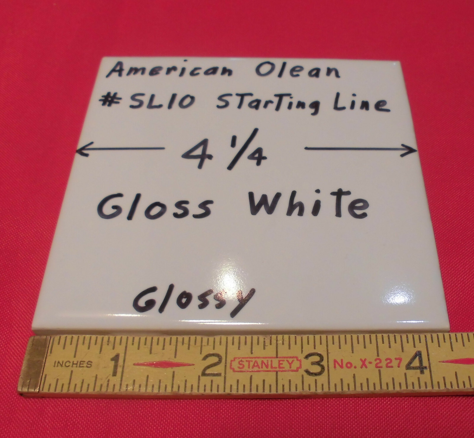 1 pc. Gloss White #SL10: Ceramic Tile by American Olean 1990’s “Starting Line”