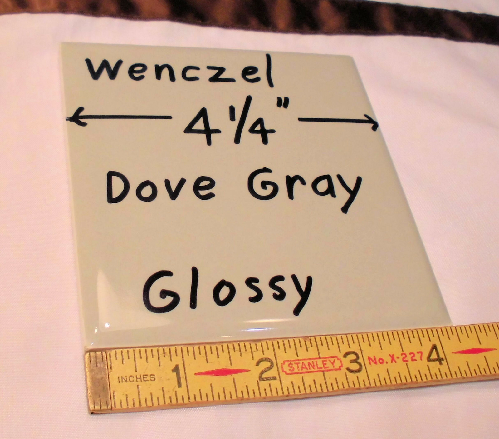 1 pc. *Dove Gray* Glossy Ceramic Tile by Wenczel Co.…NOS…4-1/4″ plus spacing