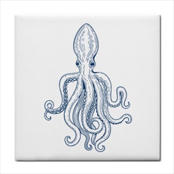 Octopus Ceramic Backsplash Border Tiles Set Of 4 Nautical Art Craft Tile