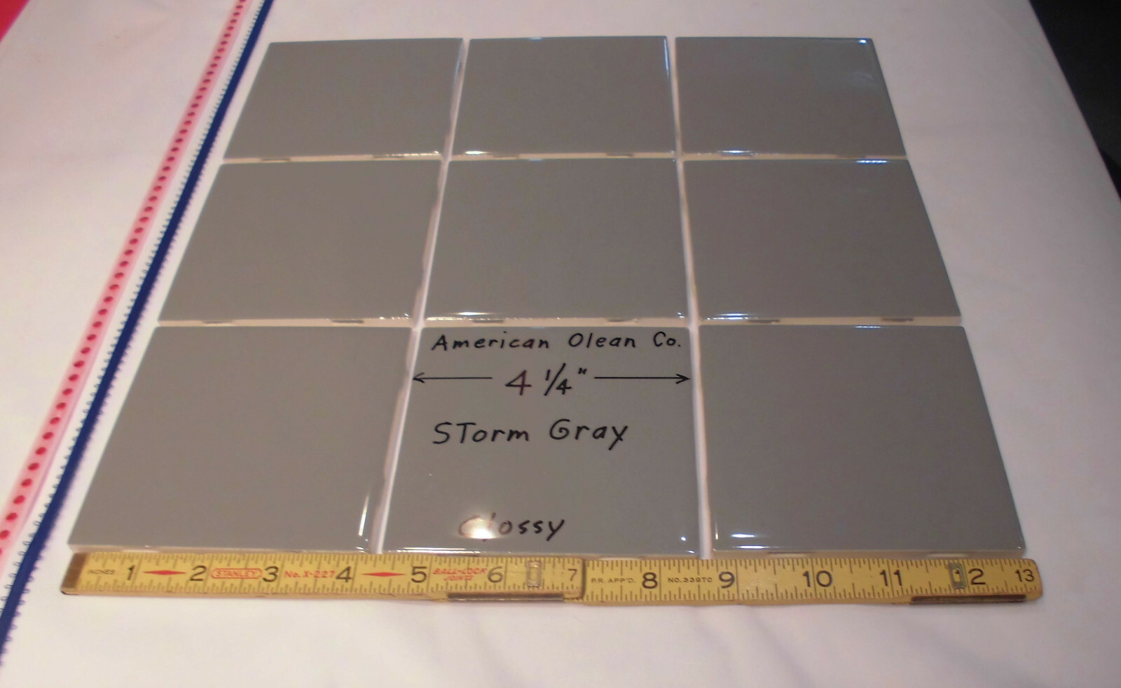 9 pcs. Glossy *Dark Storm Gray * 4-1/4″ Ceramic Tiles by American Olean Co. NEW
