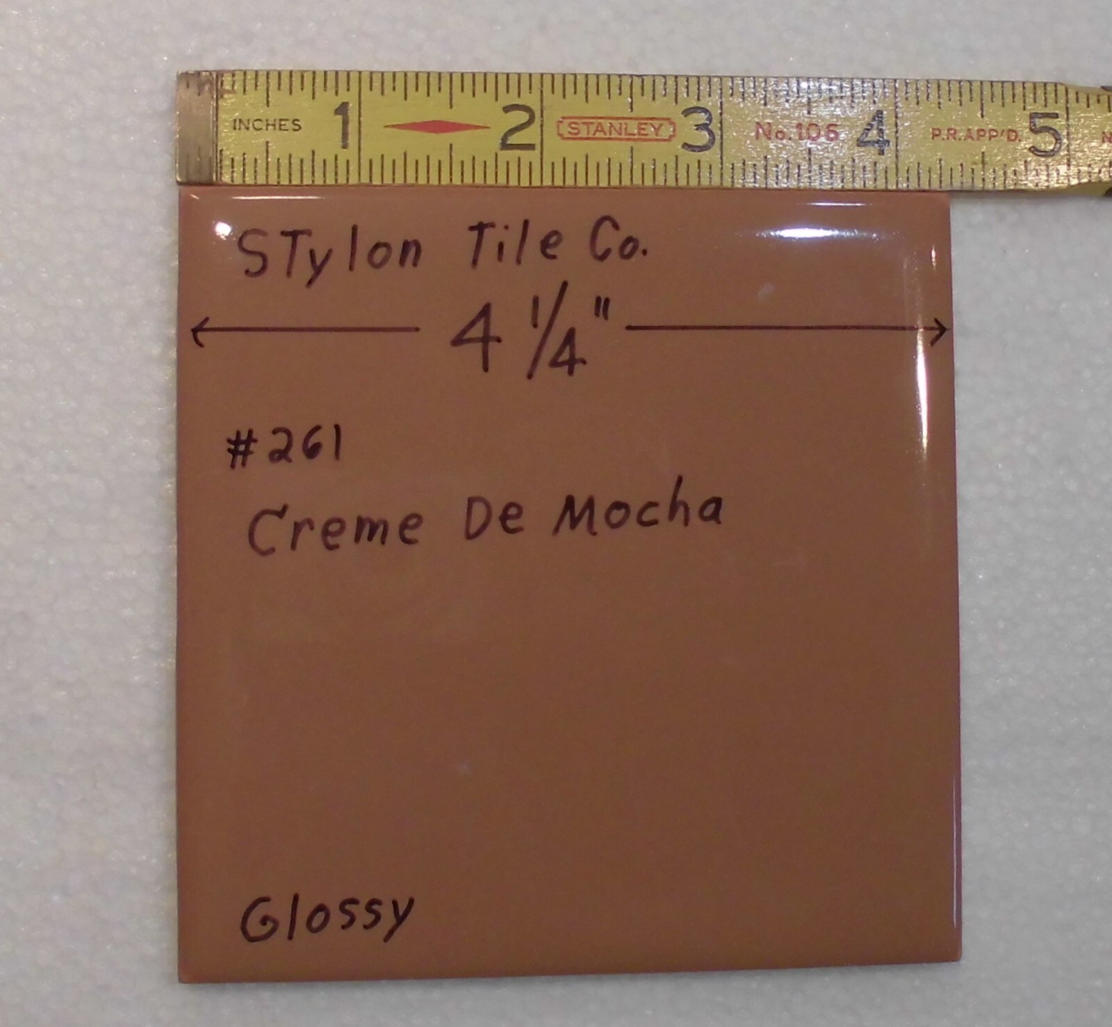 1 pc. Creme De Mocha: 4-1/4″ Glossy Ceramic Tile by Stylon Co. New Old Stock
