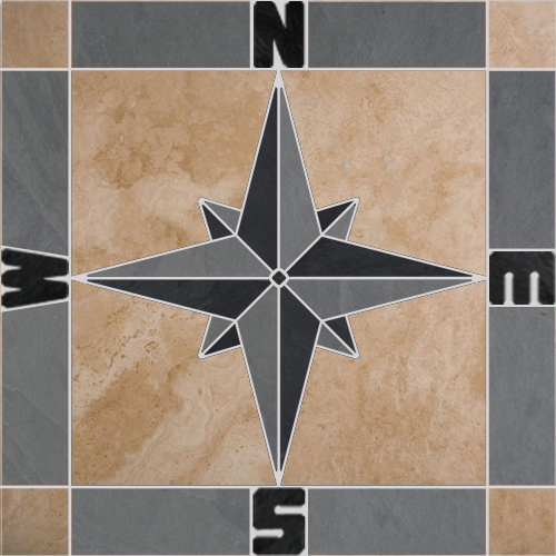 Travertine Slate Square Compass Rose Mosaic Medallion – CHOOSE YOUR SIZE & COLOR