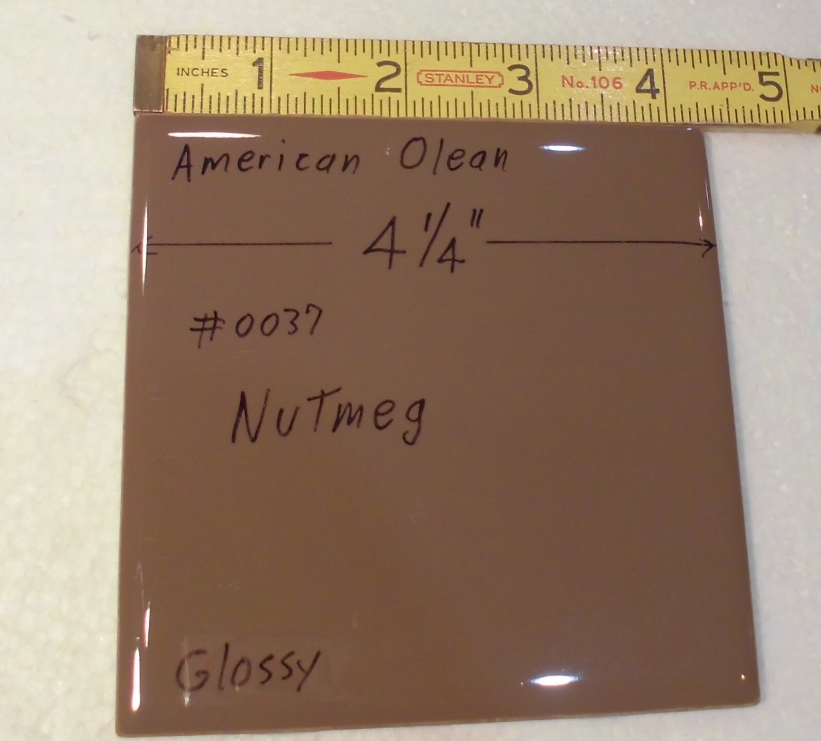 1 pc. Nutmeg: Glossy Ceramic Tile #37 by American Olean 4-1/4″ New, Dark-Brown