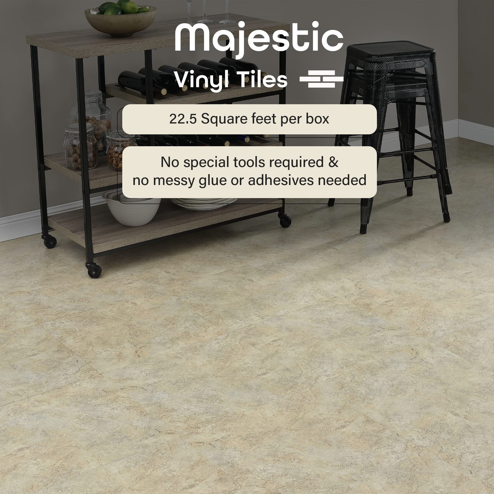 Majestic Self Adhesive 18-Inch Square Vinyl Floor Tiles, 10 Tiles – 18″ x 18″…