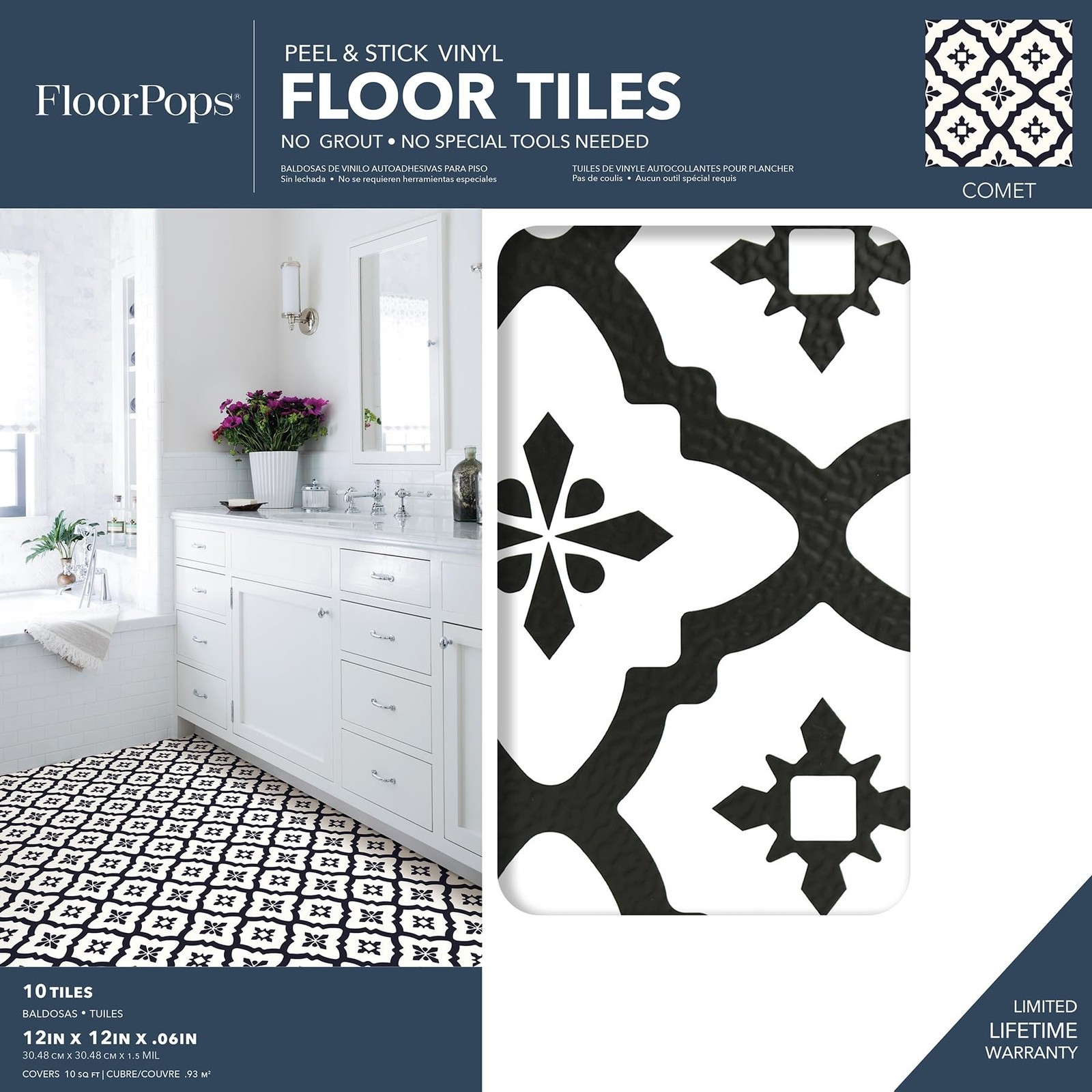 Black Peel and Stick Vinyl Floor Tiles 12x12in Water Resistant Easy Install NEW