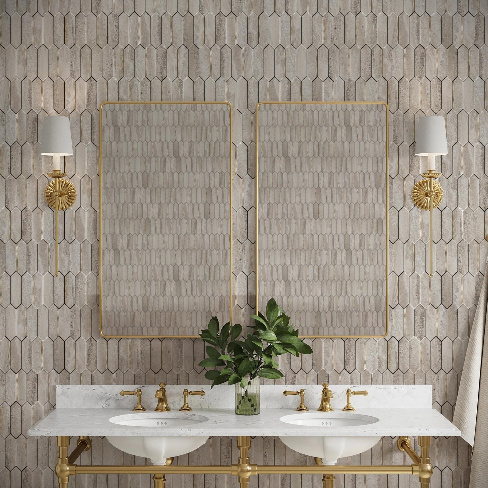Peel and Stick Backsplash Long Hexagon Wall Tile, 10-Pieces, Beige