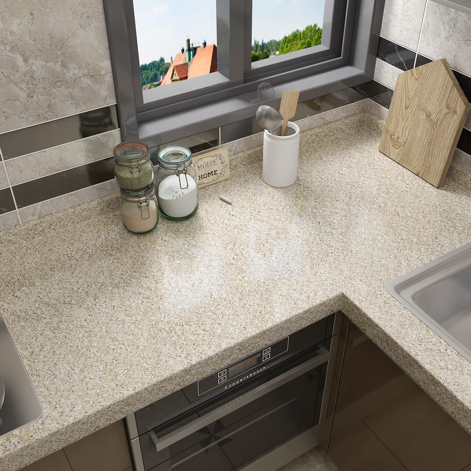 CRE8TIVE Light Brown Granite Contact Paper for Countertops Waterproof Granite…