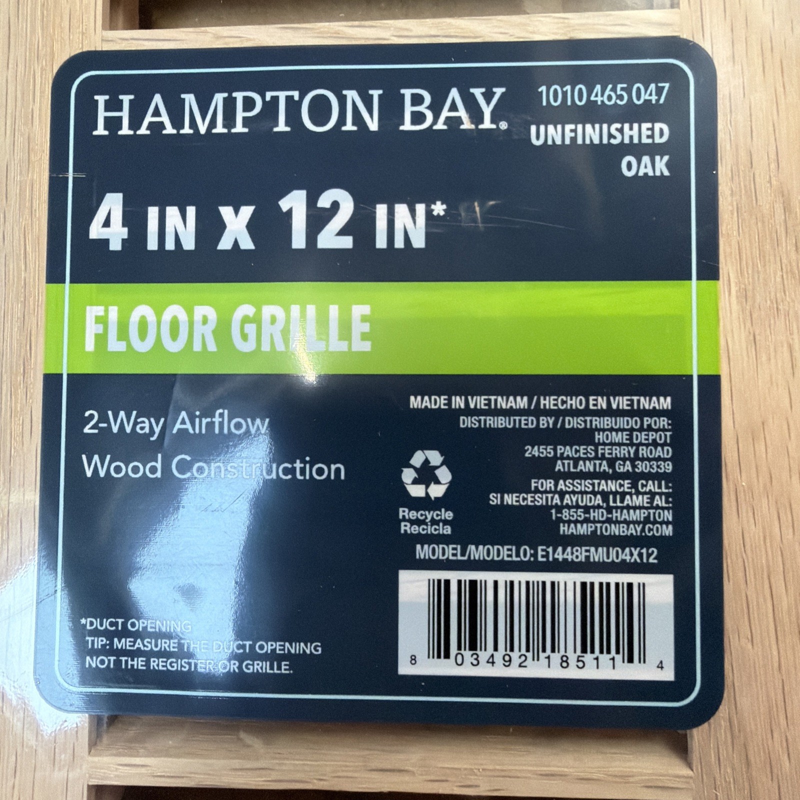 Hampton Bay 4 in. x 12 in. Oak Wood Flush Mount Grilles Unfinished Oak