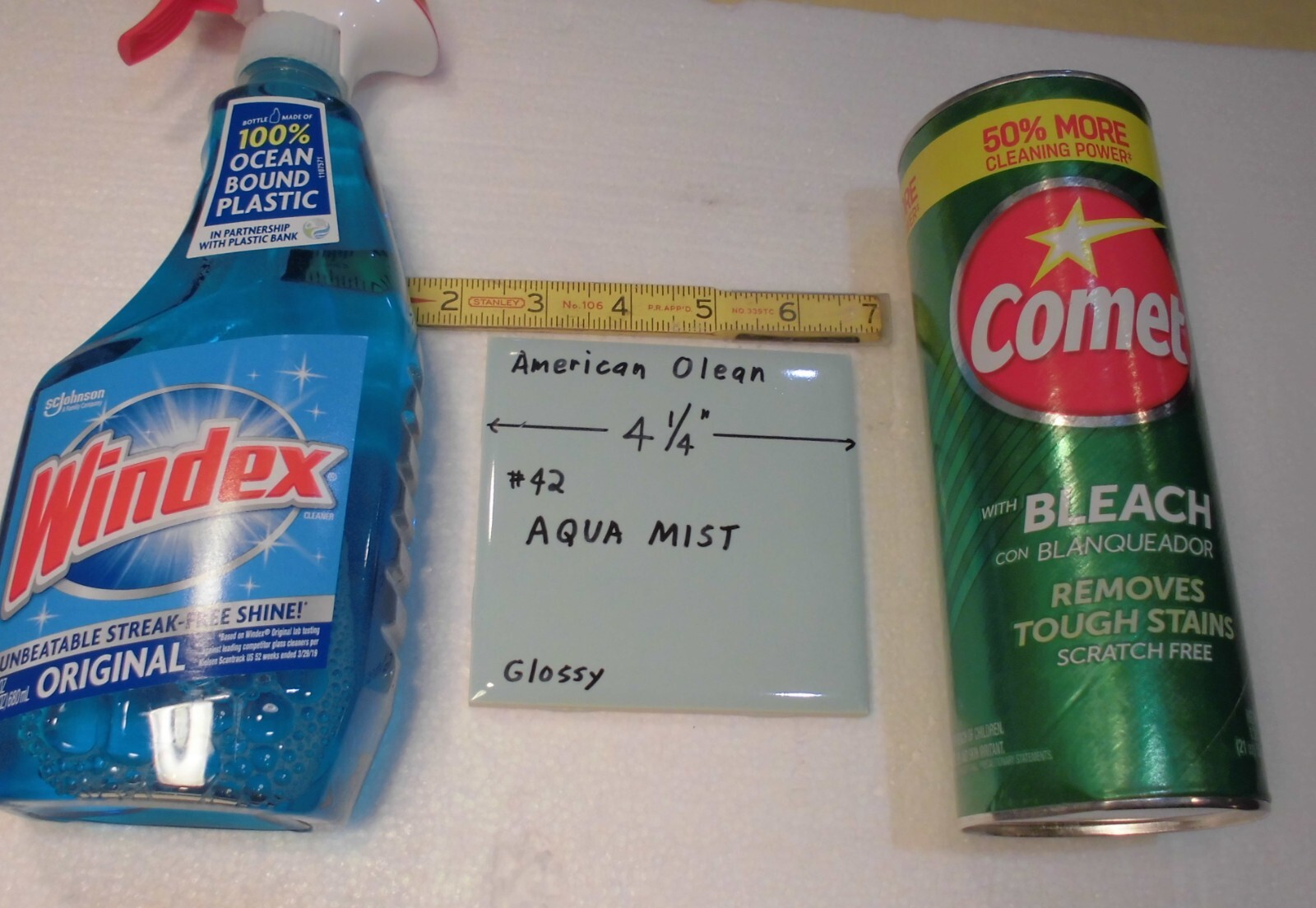1 pc. Glossy Ceramic Tile *Aqua Mist #42* American Olean 4-1/4″ Blue-Green NOS