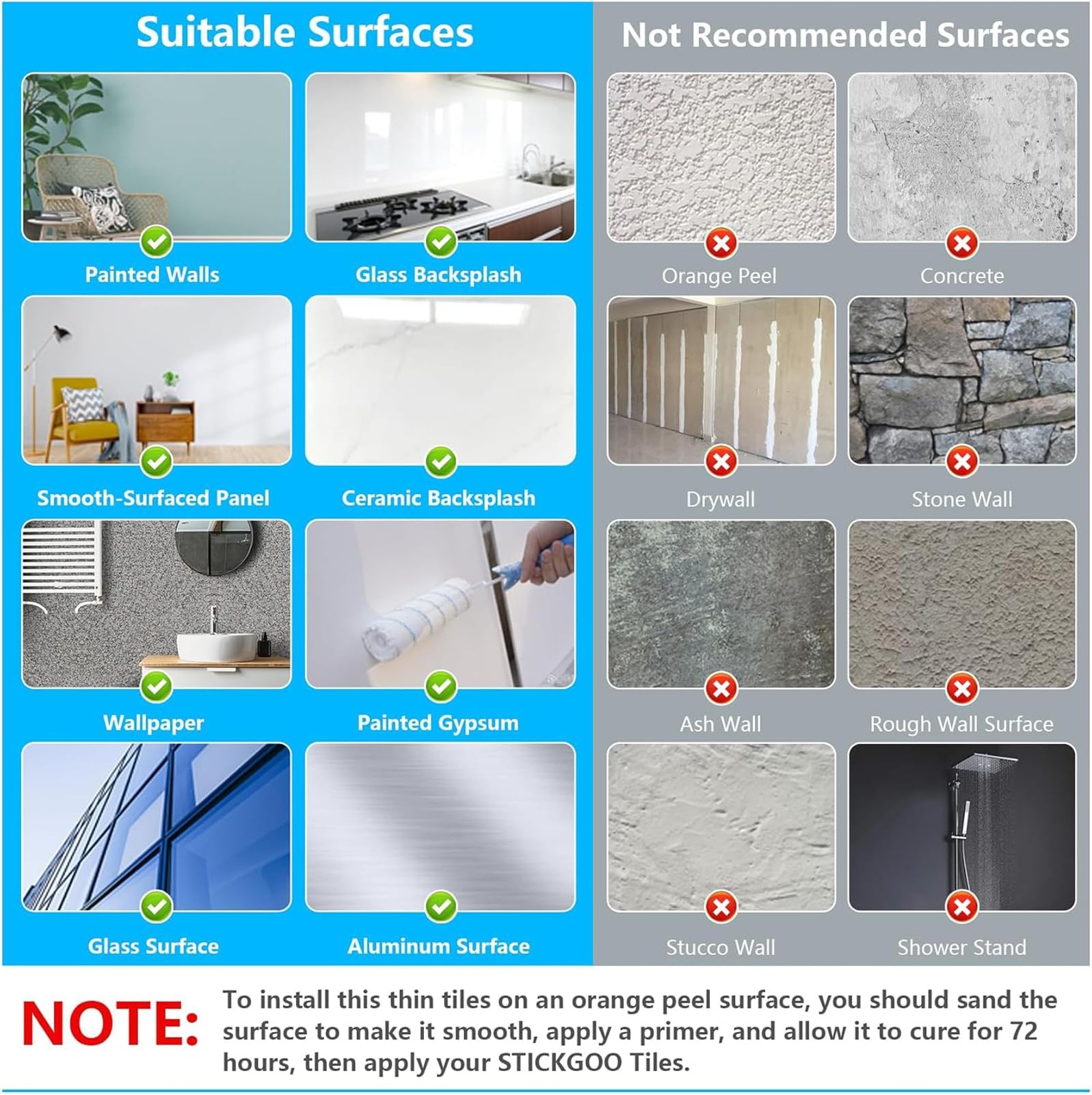 STICKGOO 10-Sheet White Marble Look Peel & Stick Backsplash, 12”X12” Stick on…