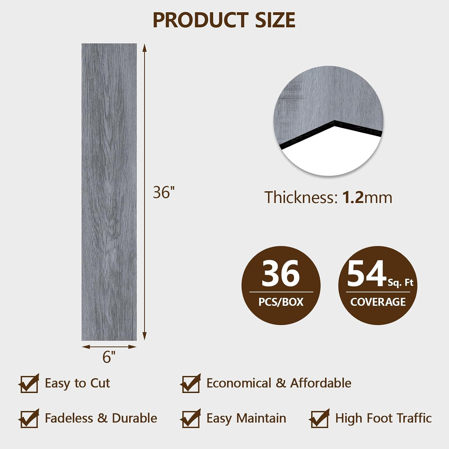Peel and Stick Floor Tile, 36-Pack 36″X 6″ Light Grey Wood Grain Sticky Tiles, W
