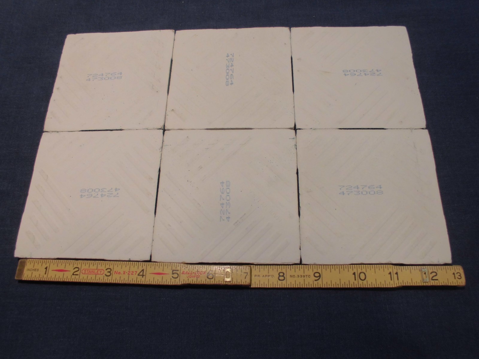 6 pieces Gloss Teal: 4-1/4″ ceramic tiles from the 1990’s, Made U.S.A. “NOS”