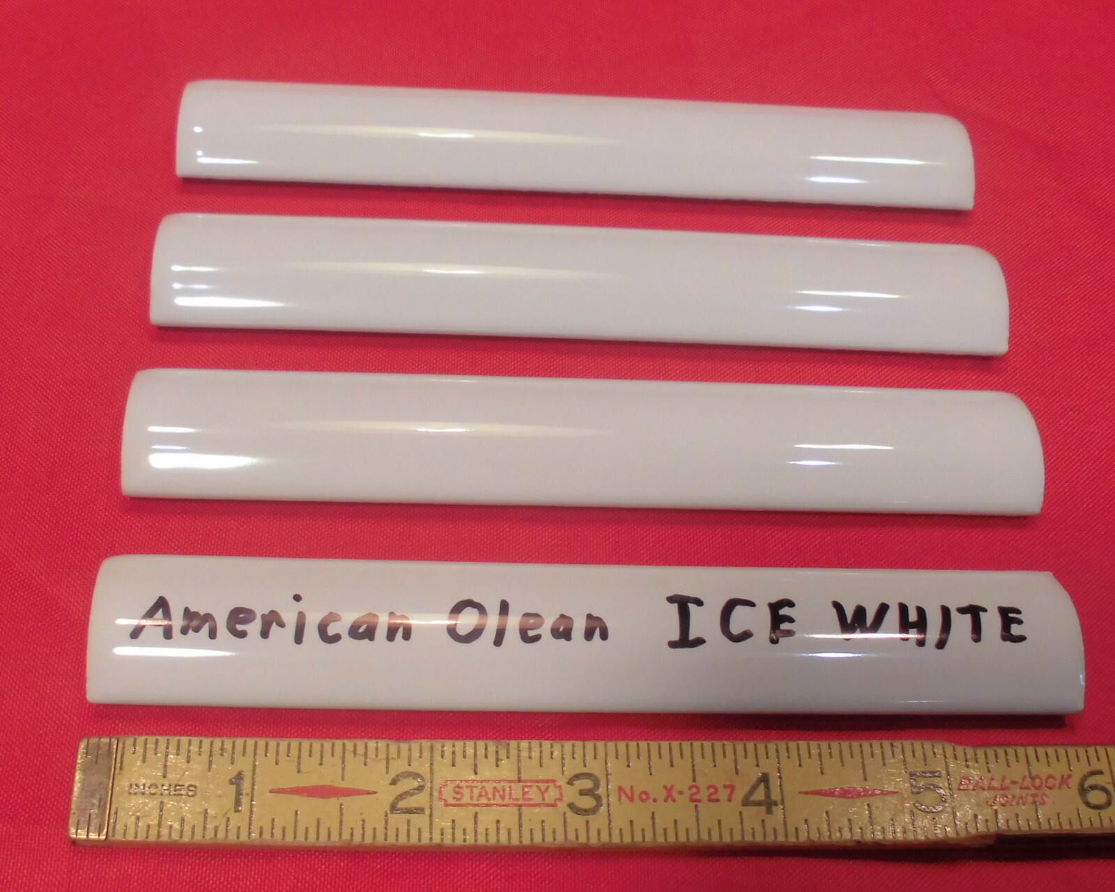 4 pcs. *ICE WHITE* Glossy Ceramic Quarter Round Tiles 1″ X 6″ Corner Tiles