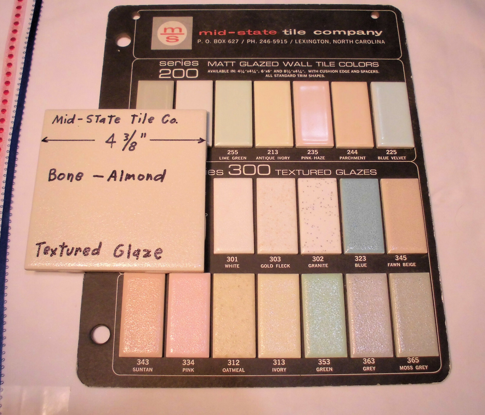 1 pc. Ceramic Tile *Bone-Almond* by Mid-State Co. 4-3/8″ (NOS) Textured Glaze