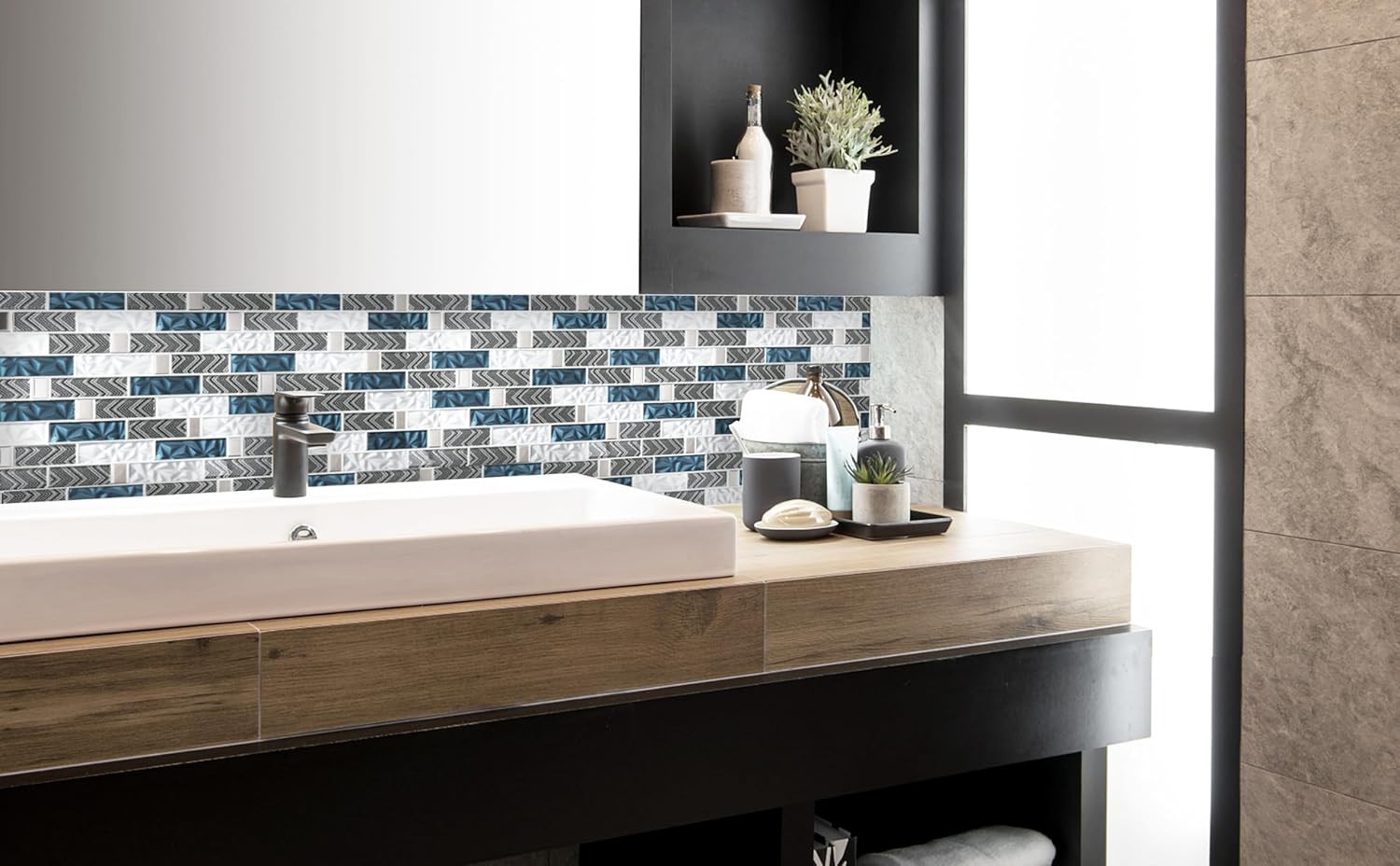Glass Tiles Backsplash Subway Blue Mosaic Tile for Kitchen Bathroom Walls (Pack