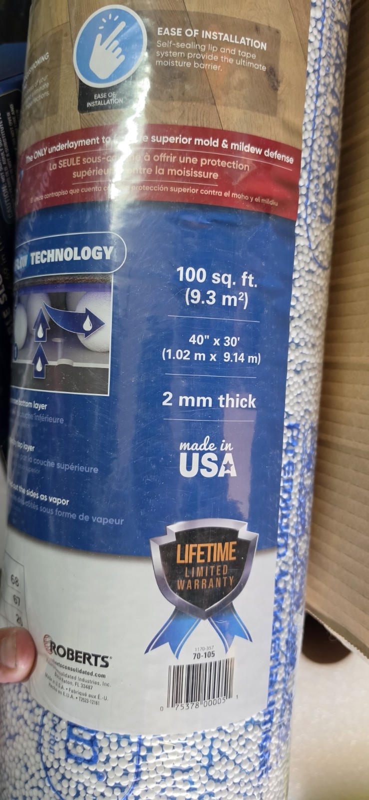 Airguard 100 Sq. Ft. 40 In. X 30 Ft. X 2 Mm 5-In-1 Underlayment with Microban fo