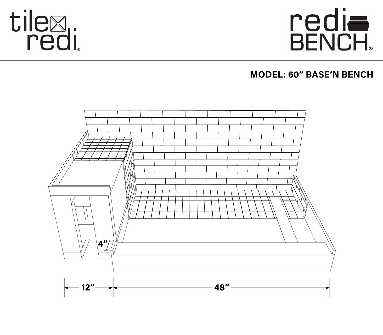 Tile Redi RT3648RSRB36KIT Base’N Bench 60″ x 36″ Rectangular – Nickel