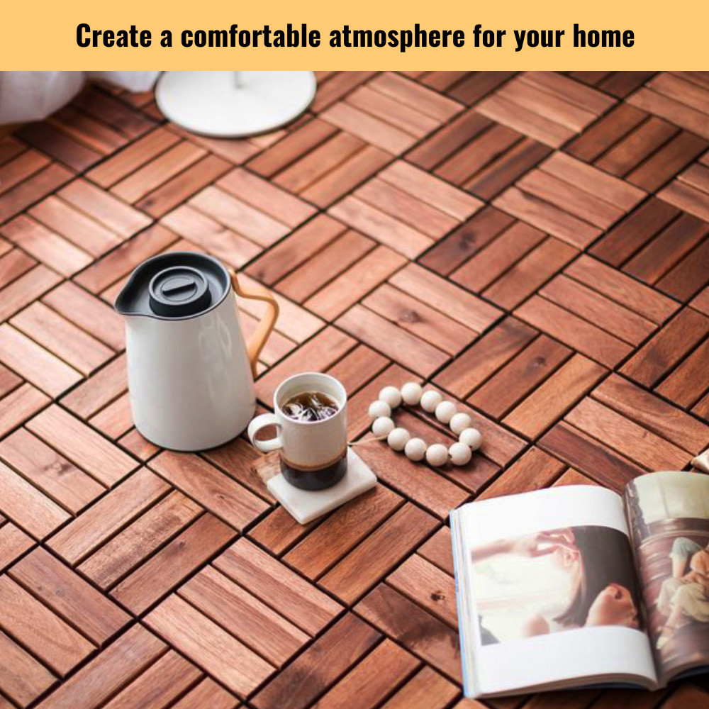 30pcs Acacia Wood Deck Tile Interlocking Flooring Pavers Tiles Outdoor Patio