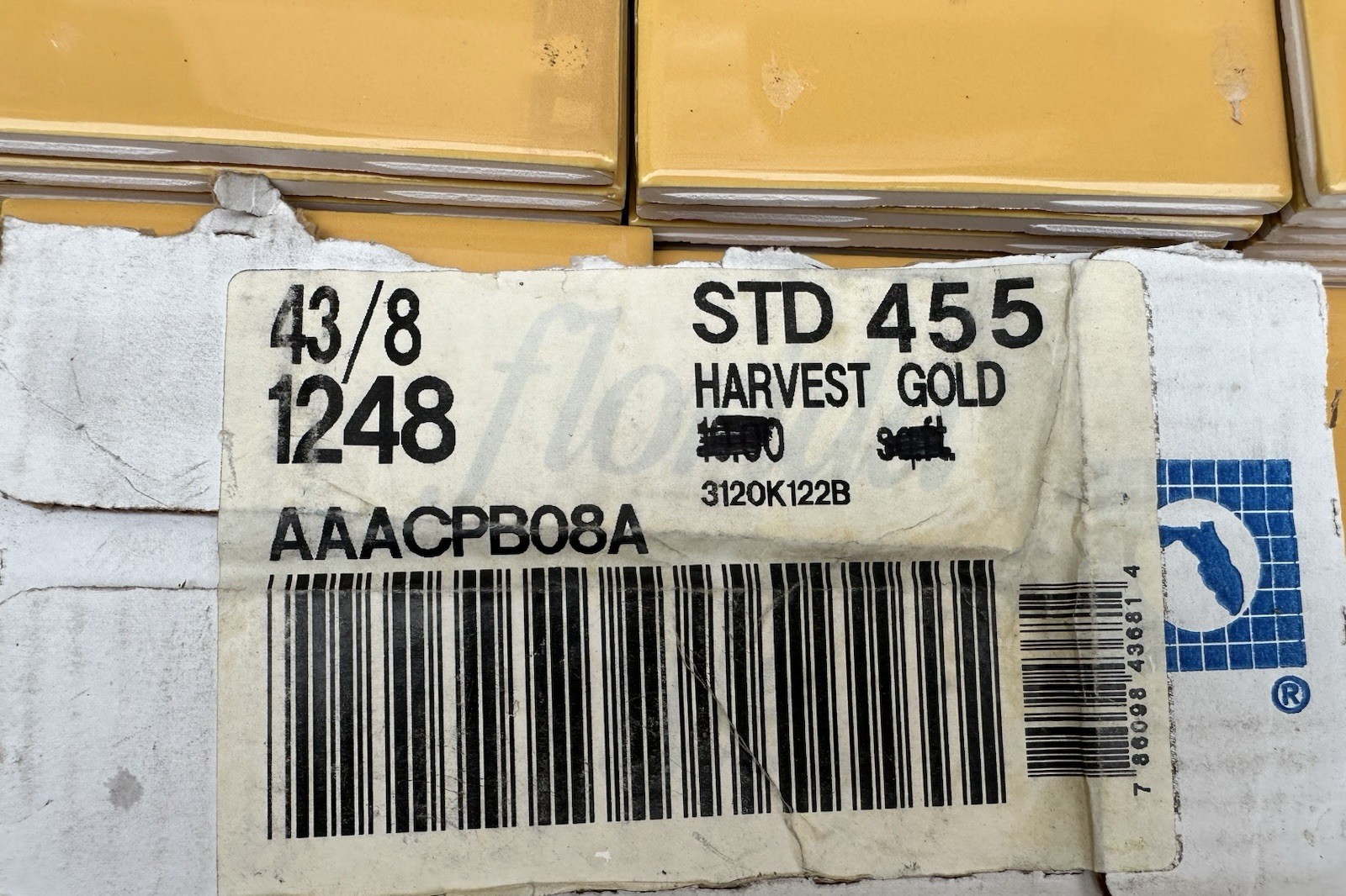 1 pc. Harvest Gold Yellow: 4-3/8″ Glossy Ceramic Tile by Florida Co. #1248 NEW