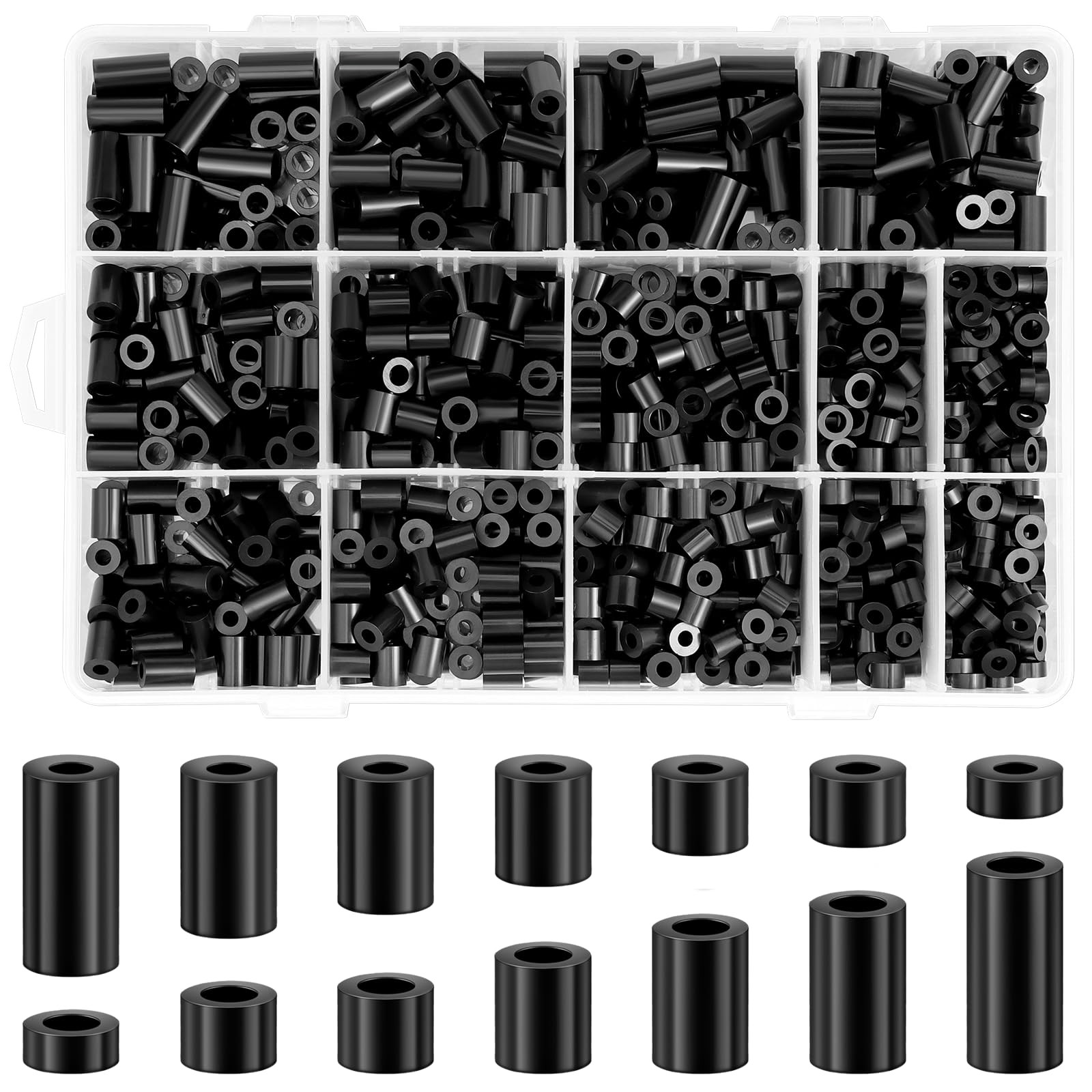 1000 Pcs Black Nylon Round Spacers for M3 M4 Screws, Electrical M3+M4, black