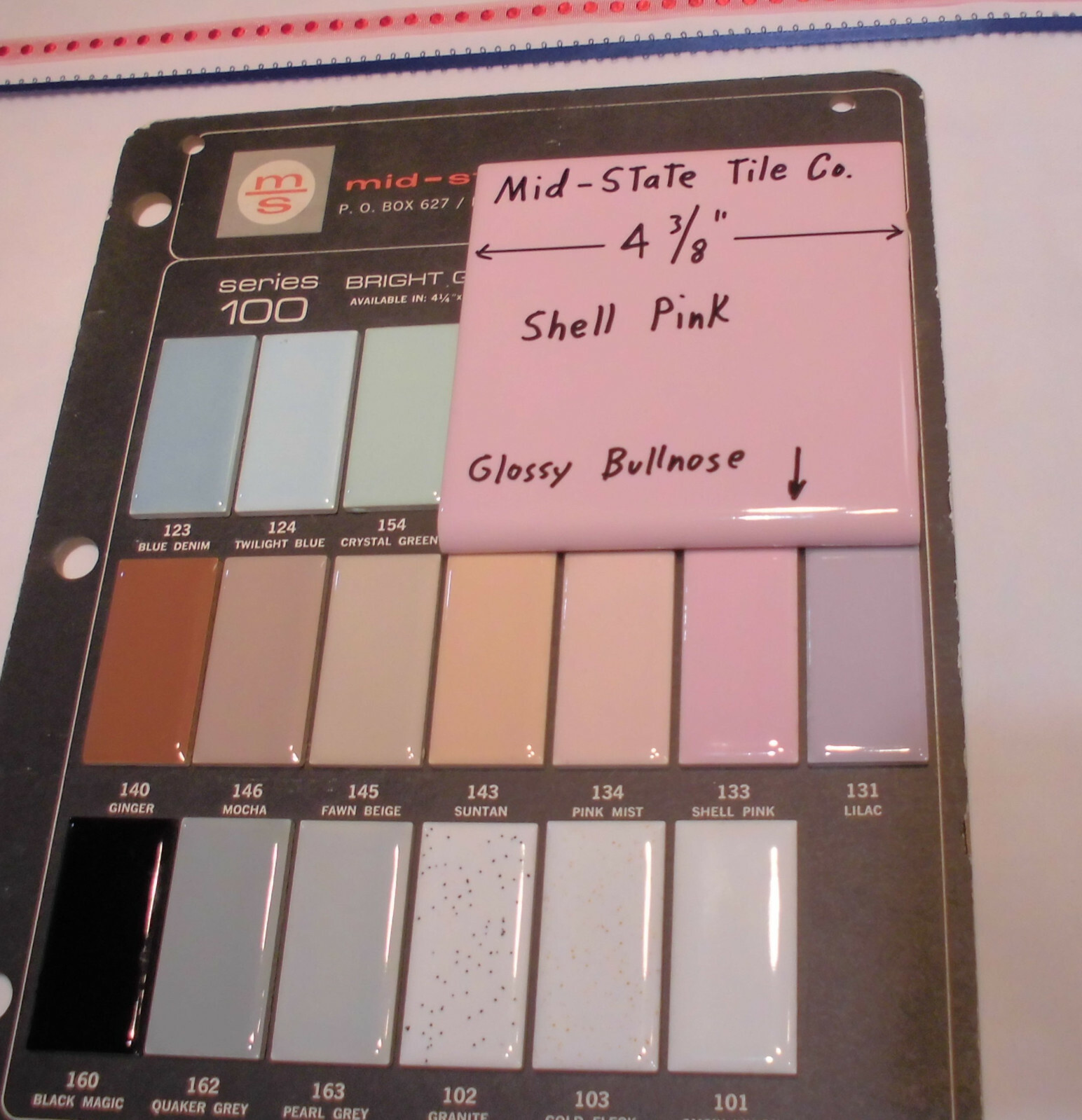 1 pc. “Glossy Shell Pink” Surface Bullnose Ceramic Tile: by 4-3/8″ Mid-State Co.