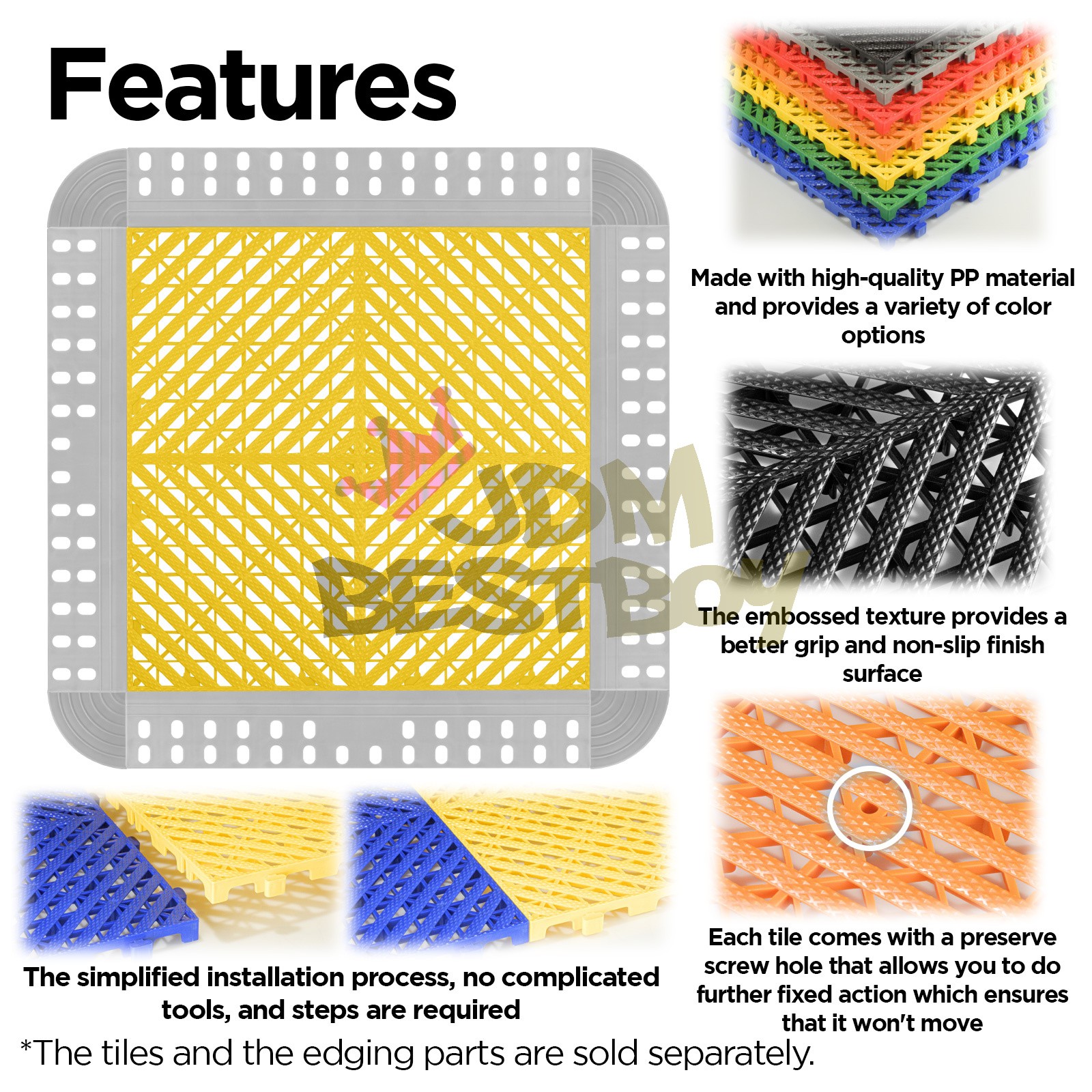 42pcs 16″x16″ Yellow Garage Floor Mat Perforated Flooring Tile Shop Interlocking