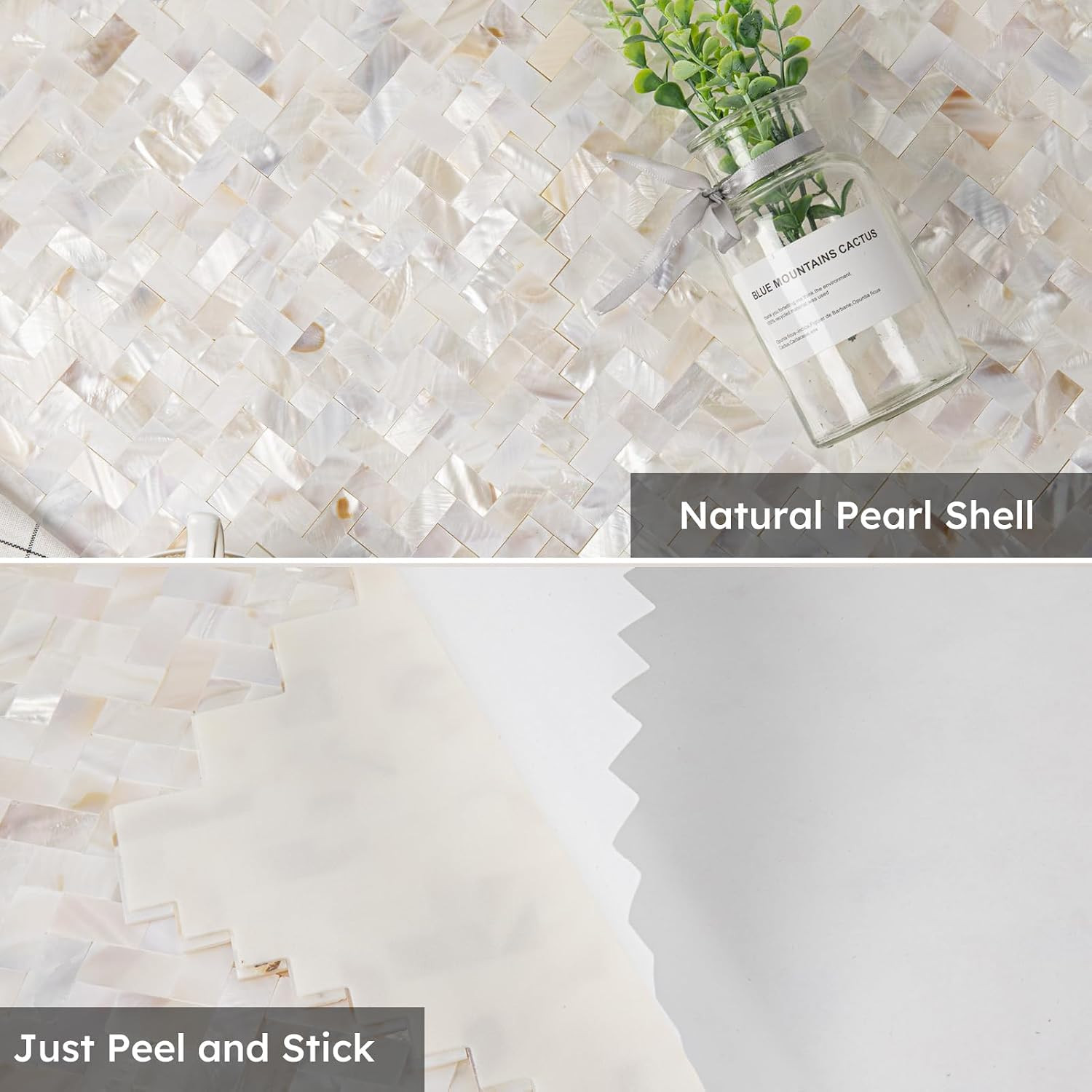 Peel and Stick Herringbone Mother of Pearl Tiles for Kitchen & Bath Decor