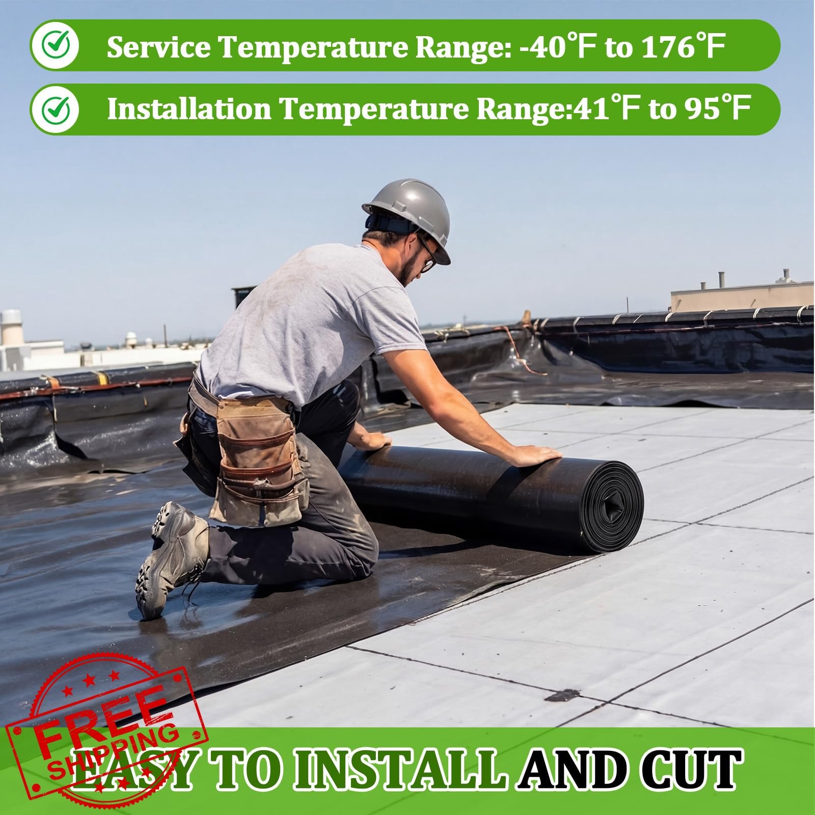 Pushglossy Rubber Roofing Membrane 39″ x 5ft 50 Mil