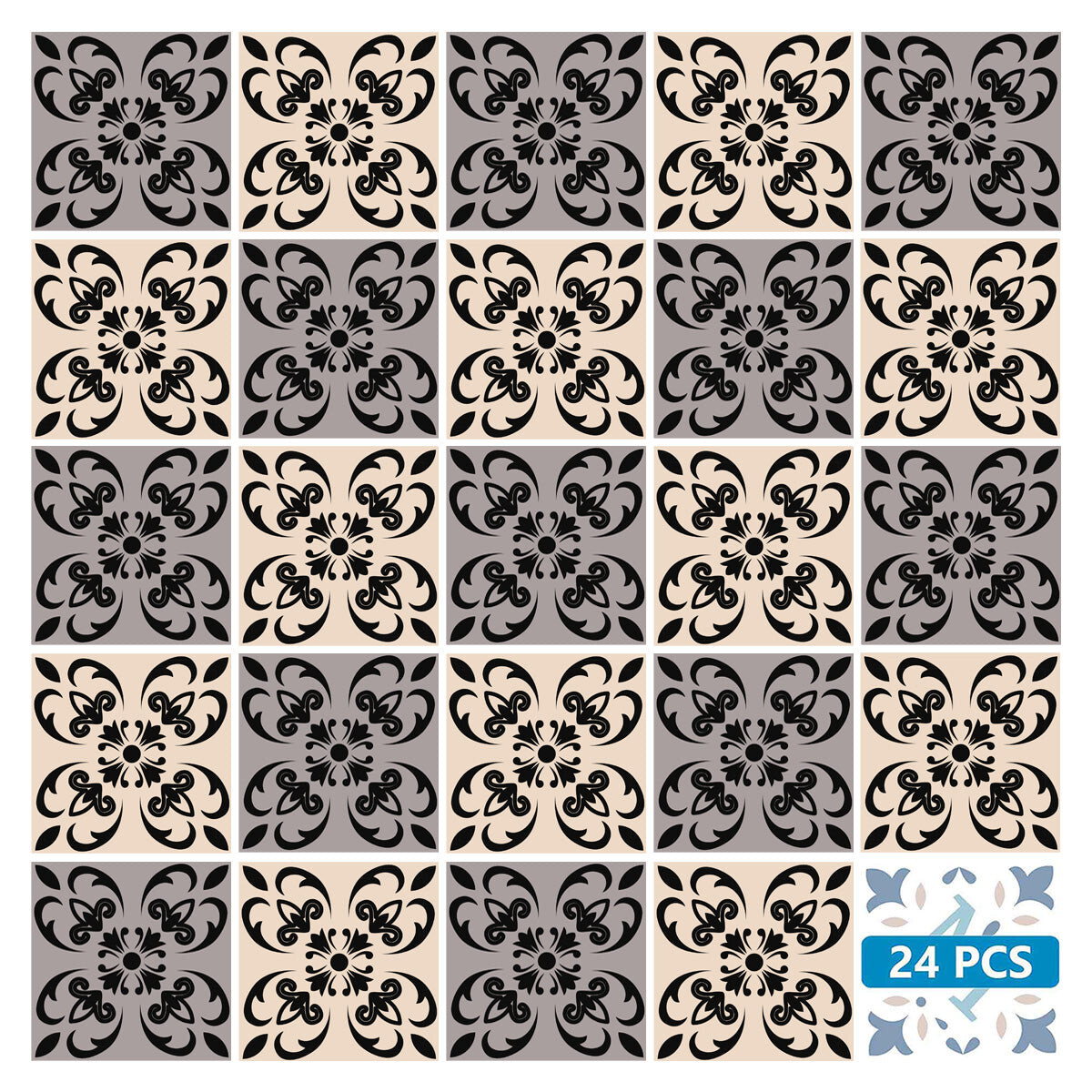 5″ X 5″ Light Grey And Cream Orchid Peel And Stick Removable Tiles
