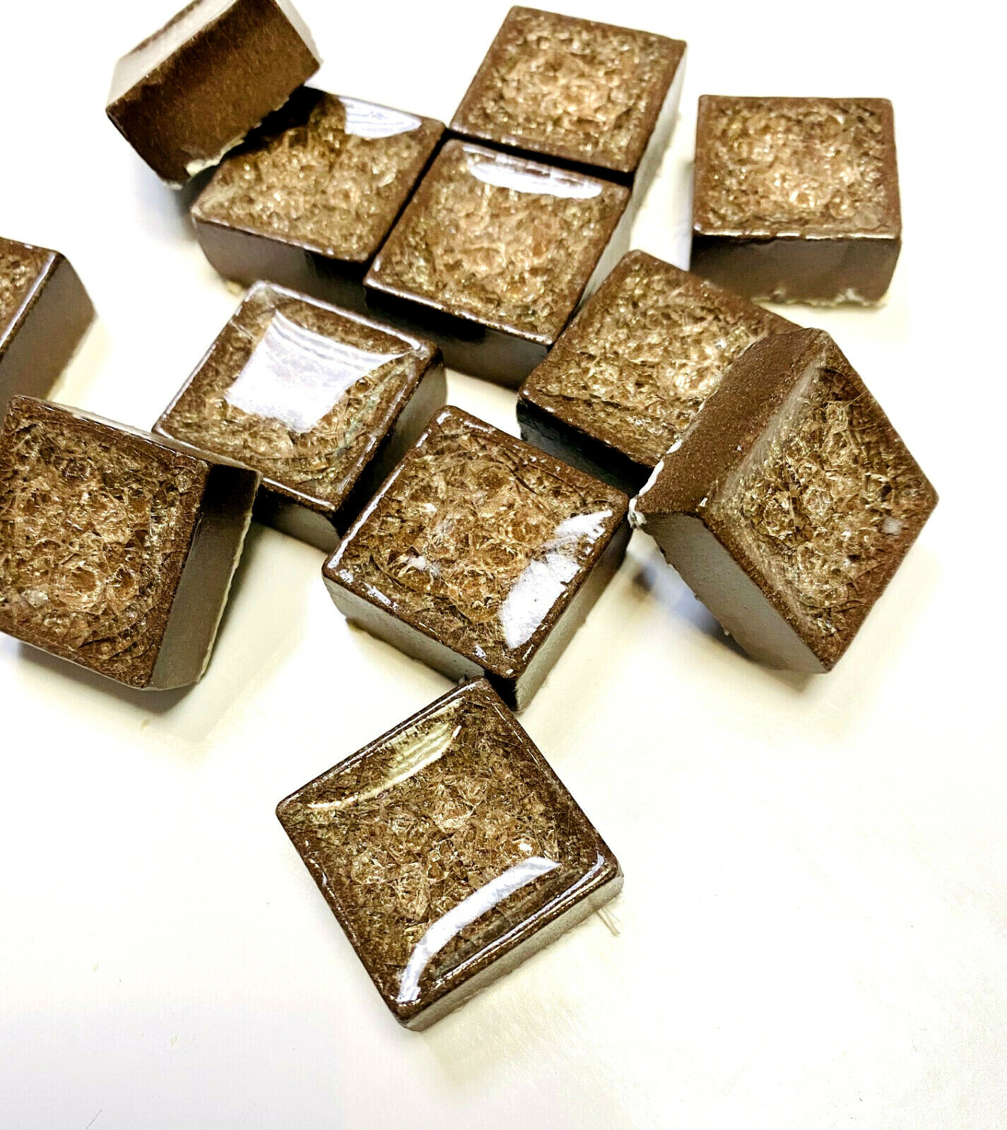 Milky Chocolate Crackled Genuine Glass 1×1 Decorative Insert (Pack of 5 pieces)