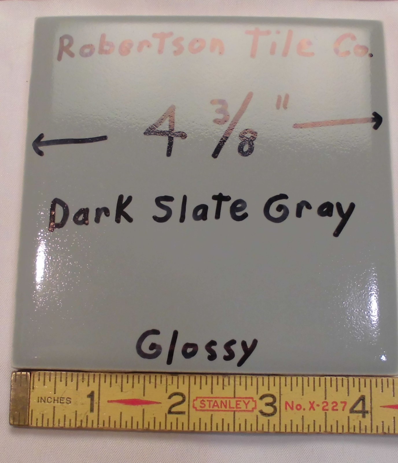1 pc. Dark Slate Gray: 4-5/16″- 4-3/8″Glossy Ceramic Wall Tile by Robertson Co.