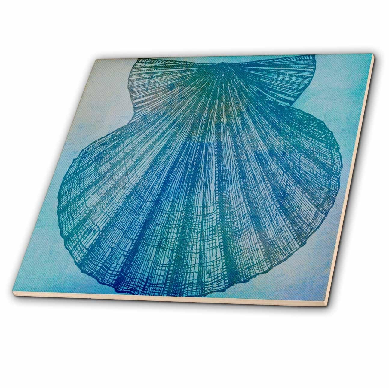 3dRose ct_79342_1 Large Aqua Shell Beach Theme Art Ceramic Tile, 4″