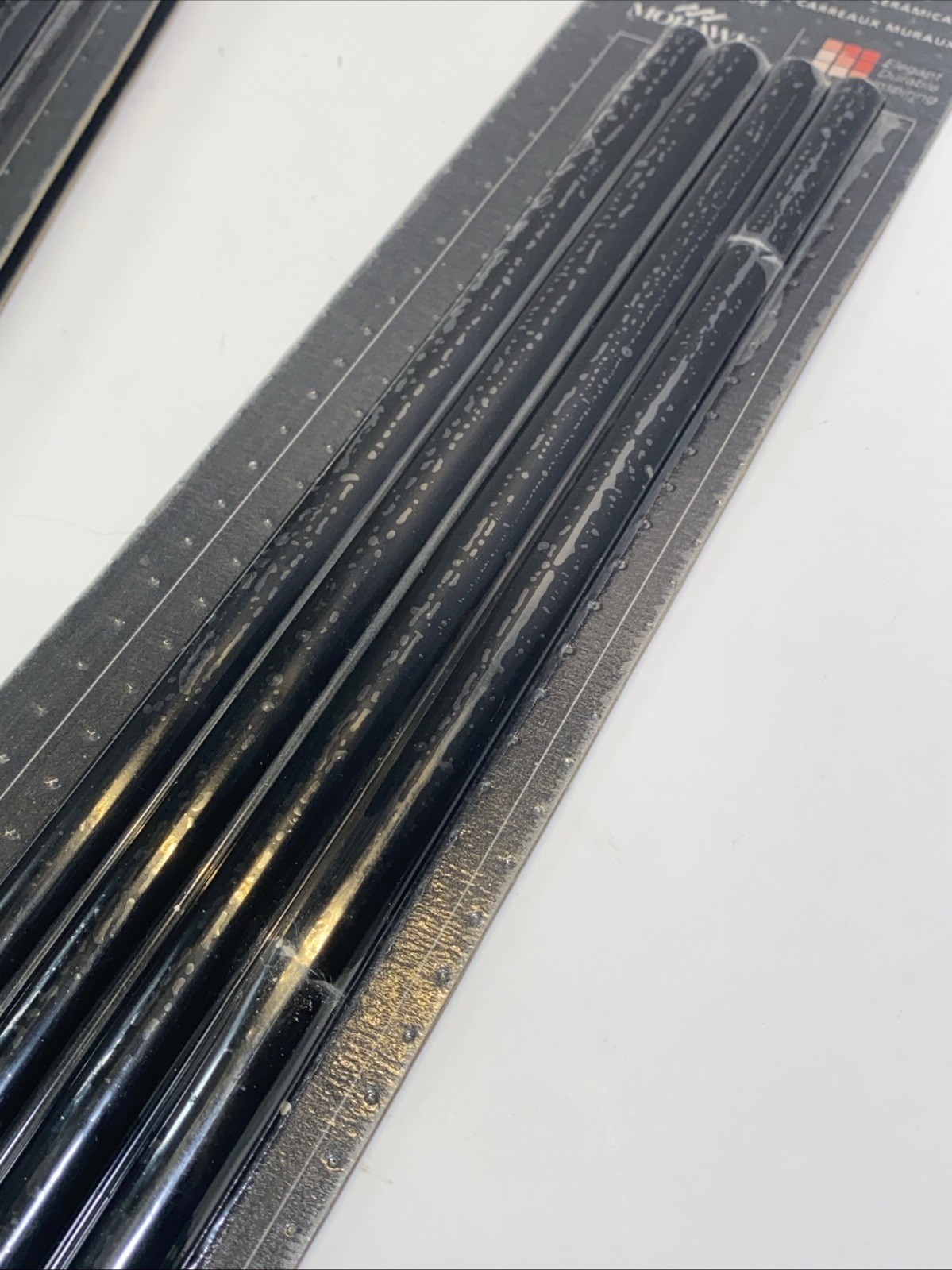 New Lot Of 3 Mohawk Jolly Gloss Black 1/2″ x 12″ Ceramic Wall Tile Trim 4 Pc