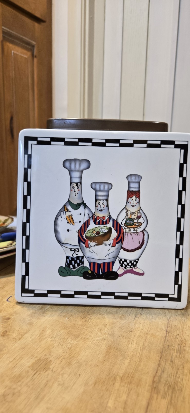 Ceramic Trivet Art Tile Fat Chef Black, White & Red 8″