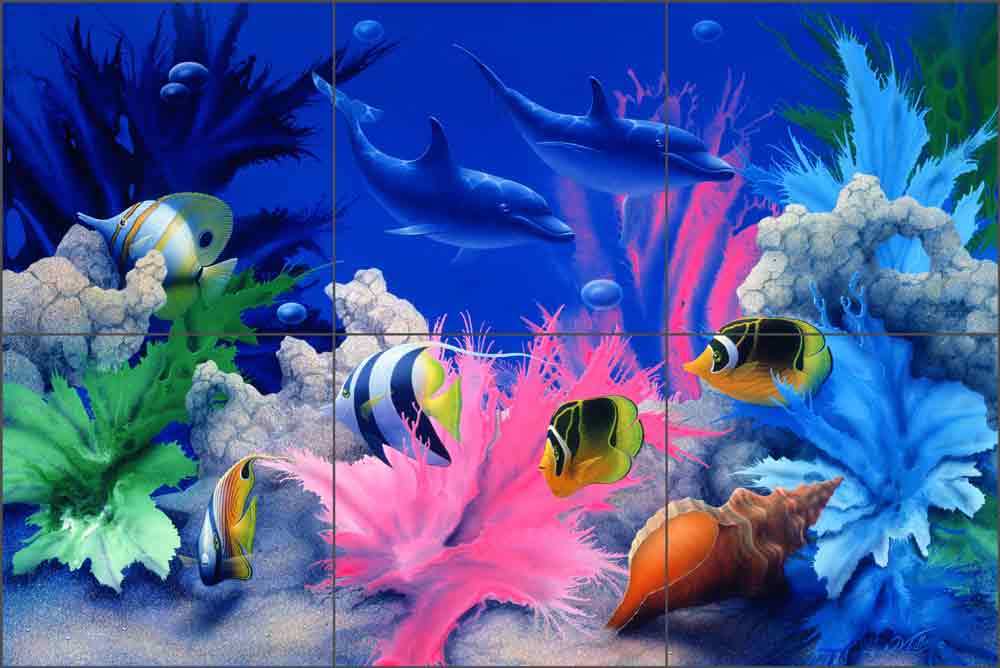 Undersea Tile Backsplash Miller Dolphin Fish Ceramic Mural DMA2010