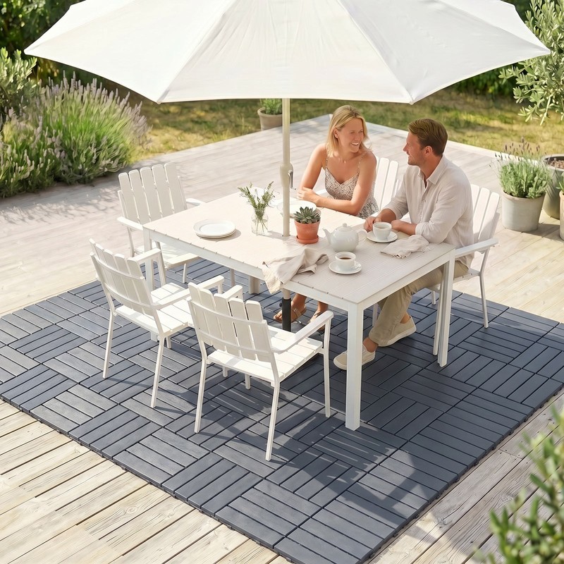 25/50/75PCS Deck Tiles Wood Flooring Interlock For Balcony Patio Outdoor 12″X12″